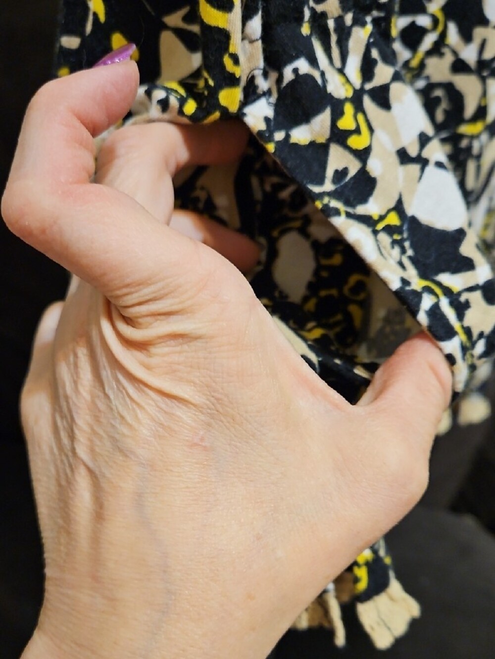 LOGO by Lori Goldstein Black, Cream & Yellow Floral-Print Tunic W/ Pockets - Picture 4 of 7
